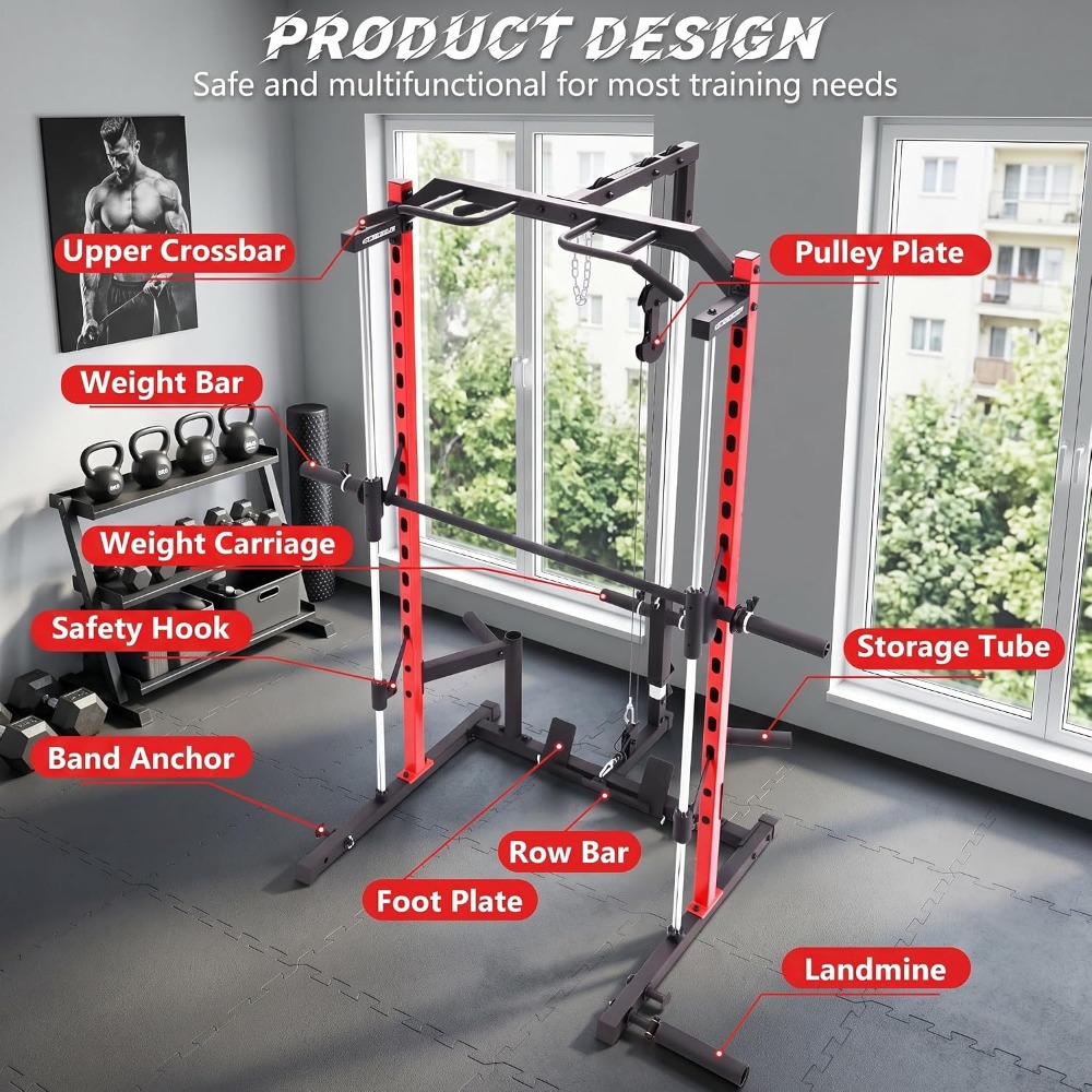 جهاز سميث متعدد الوظائف مع قضي - مراجعة Smith Machine Home Gym Power Rack وسعره